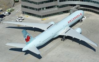 Sparkling-new Air Canada 777-300ER C-FIVX at the Boeing Delivery Center, Paine Field, Everett WA. Photo: Bernie Leighton