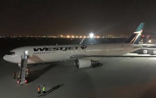 WestJet's first 767 arrives at Calgary YYC.