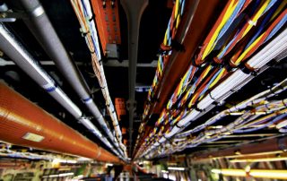 Rainbow-colored cables inside an Airbus A380. Photo: APEX