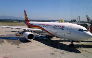 Hong Kong Airlines A330 at the gate at YVR, on its inaugural flight.