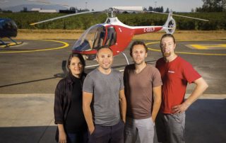 The Gelb family is front and central at BC Helicopters. From left: Amy Gelb (office administrator), Mischa Gelb (president), Sancho Gelb (vice president), Tey Steenbergen (aircraft maintenance engineer). Heath Moffatt Photo
