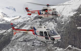 One of Airlift's Airbus AS350 B3 and its sole AS332 C Super Puma. Photo: Anthony Pecchi